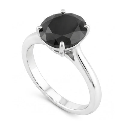 Black Diamond Ring 3.5 Carat Natural Round Solitaire Knife Edge 14K White Gold