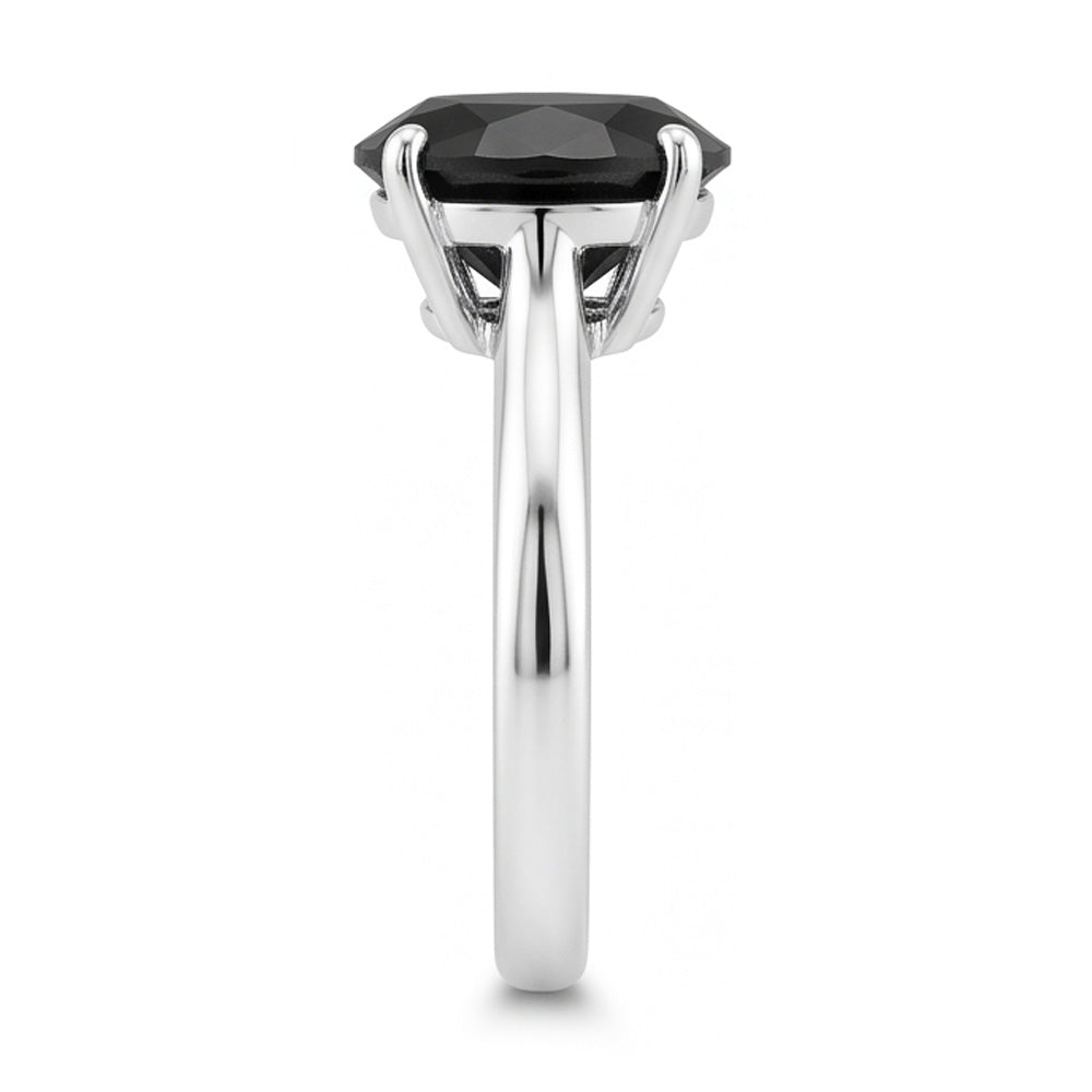 Black Diamond Ring 3.5 Carat Natural Round Solitaire Knife Edge 14K White Gold