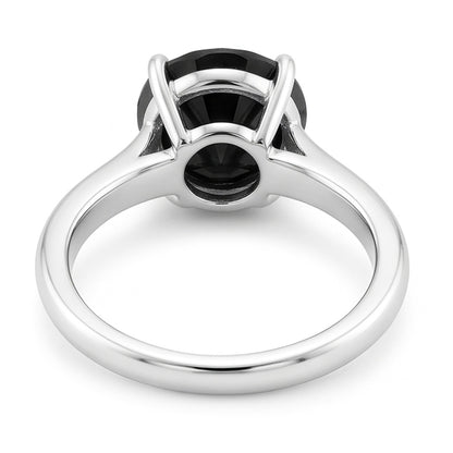Black Diamond Ring 3.5 Carat Natural Round Solitaire Knife Edge 14K White Gold