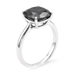 Black Diamond Ring 3.75 Carat Natural Cushion Solitaire 14K White Gold