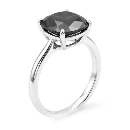 Black Diamond Ring 3.75 Carat Natural Cushion Solitaire 14K White Gold