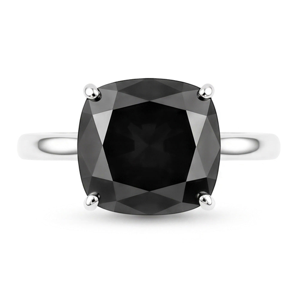 Black Diamond Ring 3.75 Carat Natural Cushion Solitaire 14K White Gold