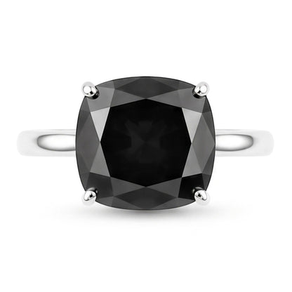Black Diamond Ring 3.75 Carat Natural Cushion Solitaire 14K White Gold