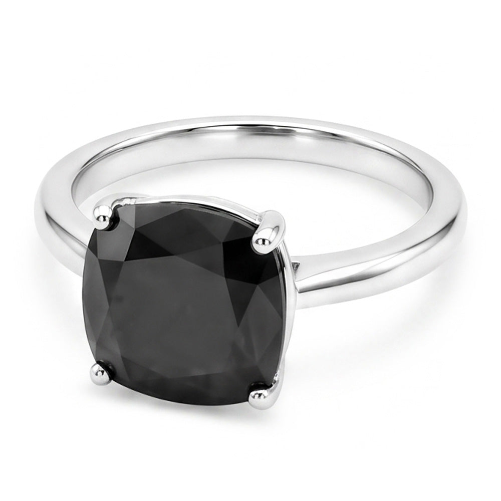 Black Diamond Ring 3.75 Carat Natural Cushion Solitaire 14K White Gold