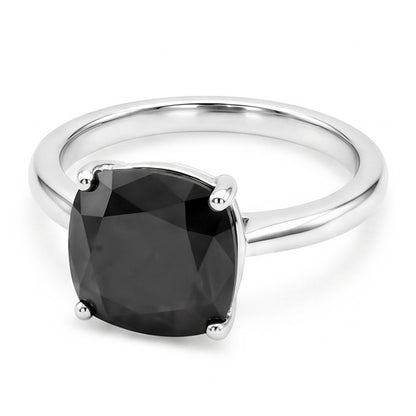 Black Diamond Ring 3.75 Carat Natural Cushion Solitaire 14K White Gold
