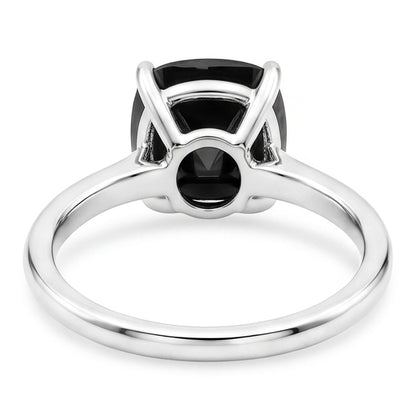 Black Diamond Ring 3.75 Carat Natural Cushion Solitaire 14K White Gold