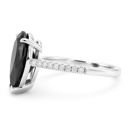 Black Diamond Ring 5 Carat Natural Pear Pave Solitaire 14K White Gold