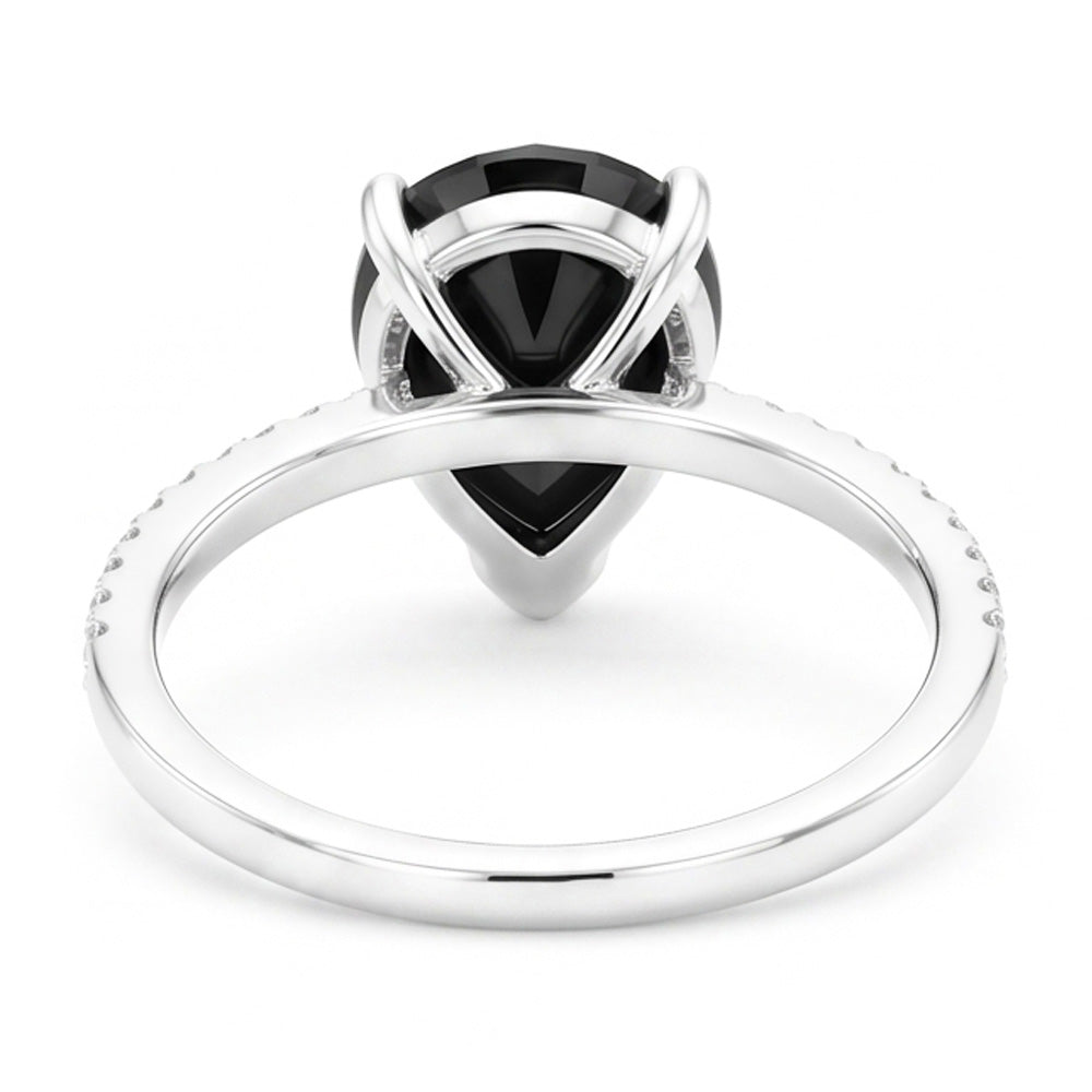 Black Diamond Ring 5 Carat Natural Pear Pave Solitaire 14K White Gold