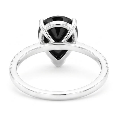 Black Diamond Ring 5 Carat Natural Pear Pave Solitaire 14K White Gold