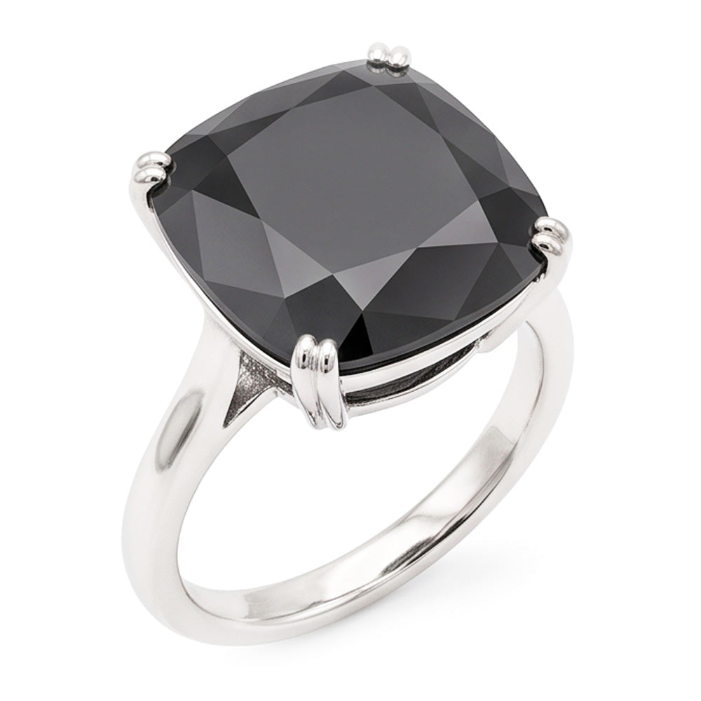 Black Diamond Ring 6 Carat Natural Cushion Solitaire 14K White Gold