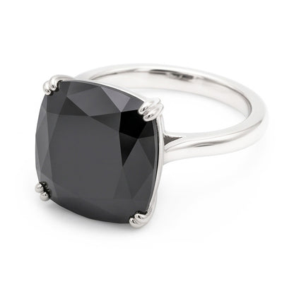 Black Diamond Ring 6 Carat Natural Cushion Solitaire 14K White Gold