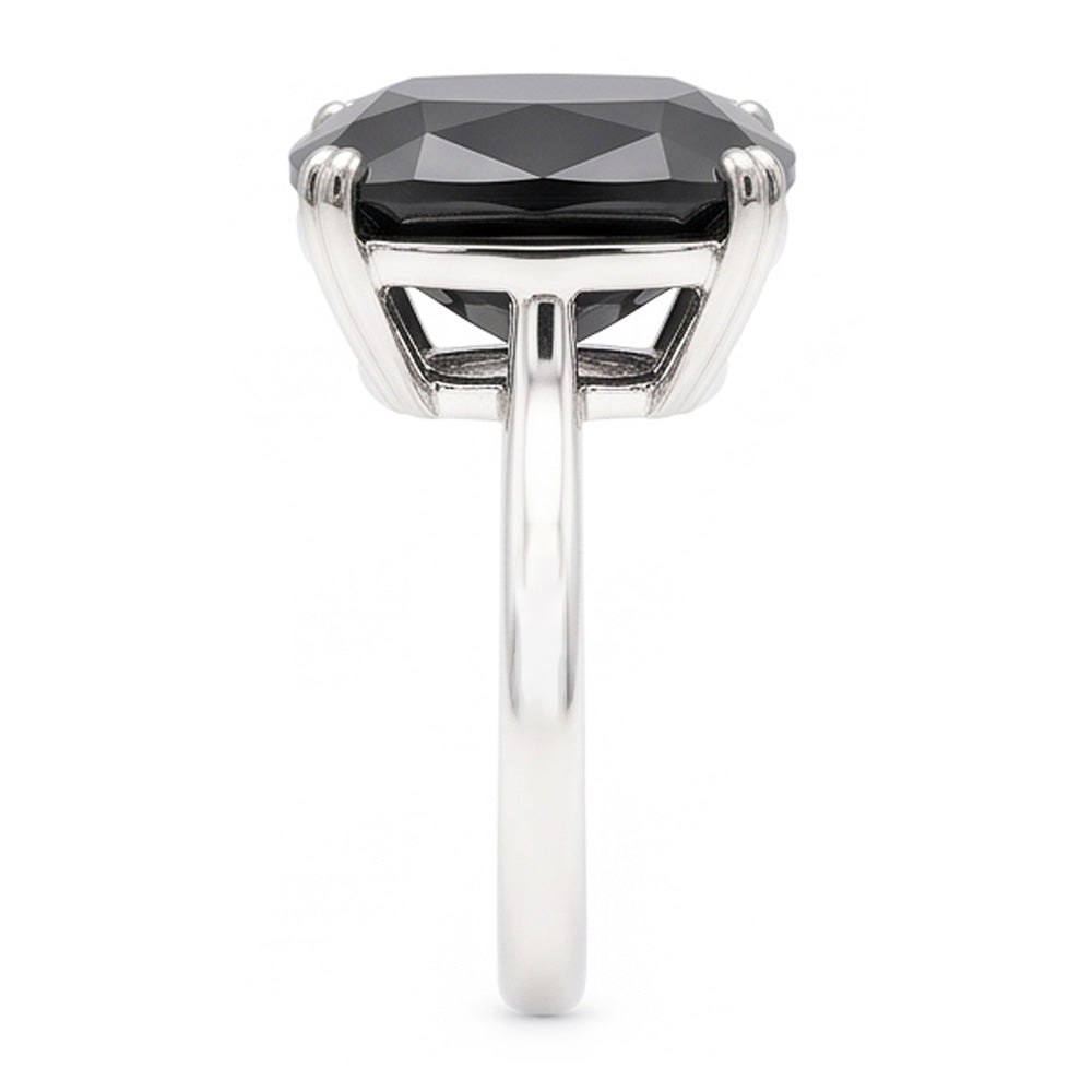 Black Diamond Ring 6 Carat Natural Cushion Solitaire 14K White Gold