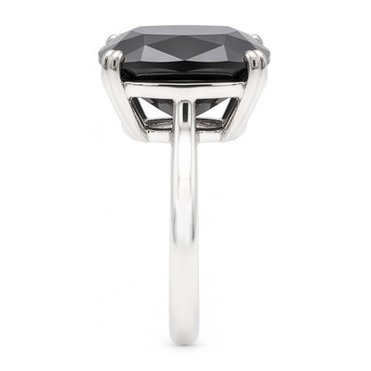 Black Diamond Ring 6 Carat Natural Cushion Solitaire 14K White Gold