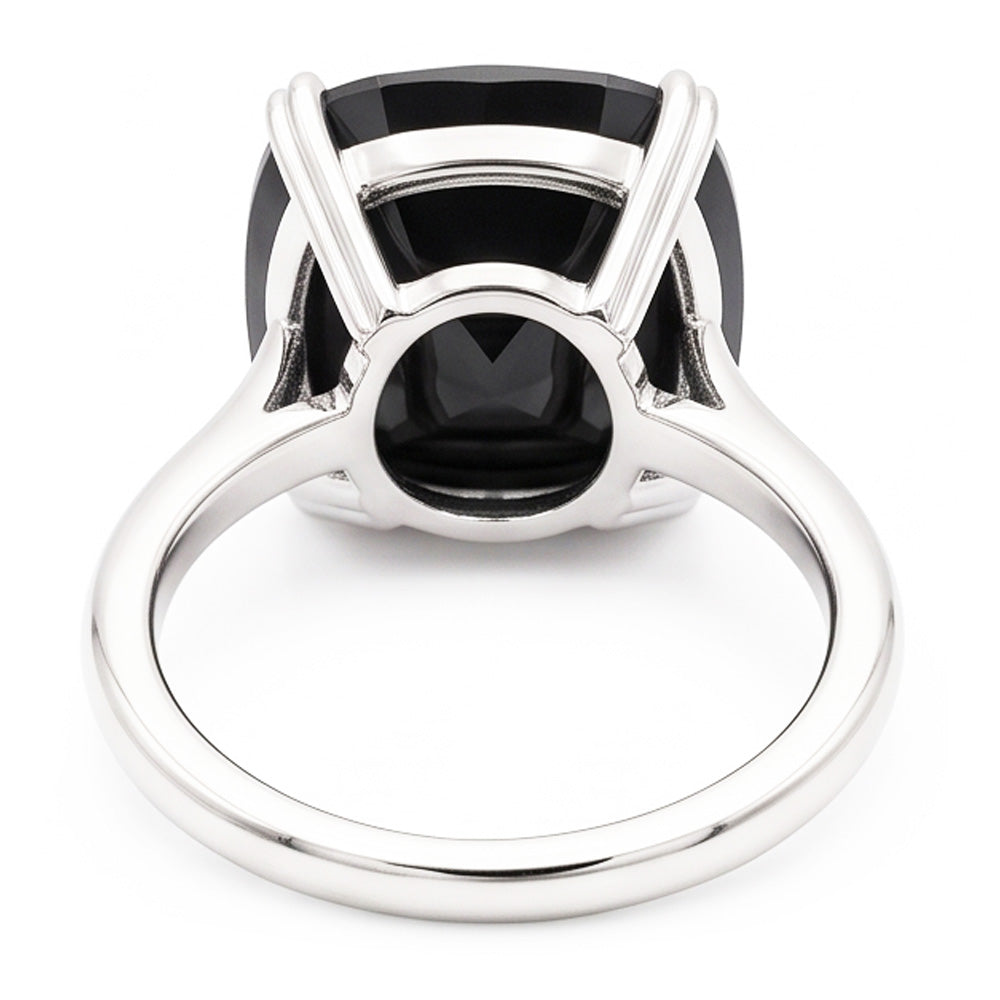 Black Diamond Ring 6 Carat Natural Cushion Solitaire 14K White Gold