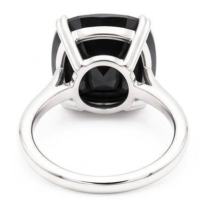 Black Diamond Ring 6 Carat Natural Cushion Solitaire 14K White Gold
