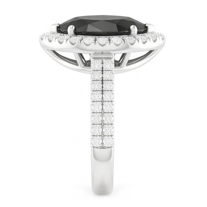 Black Diamond Ring 6 Carat Natural Pear Halo 14K White Gold