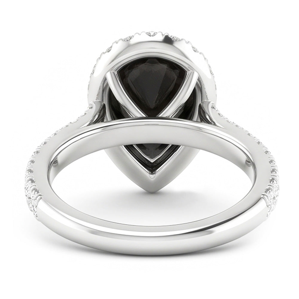 Black Diamond Ring 6 Carat Natural Pear Halo 14K White Gold