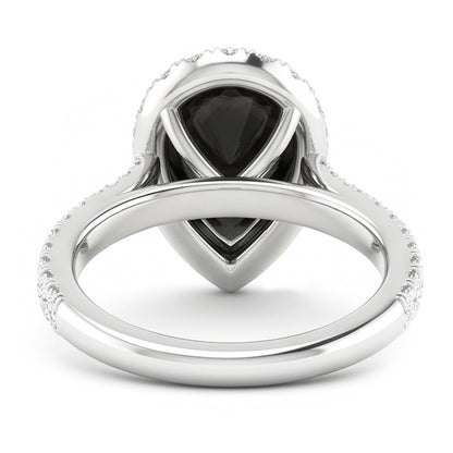 Black Diamond Ring 6 Carat Natural Pear Halo 14K White Gold