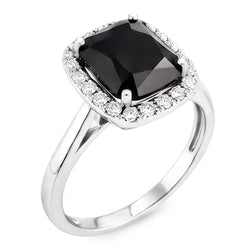 Black Engagement Ring 10 Carat Genuine Radiant Diamond Halo 14K White Gold