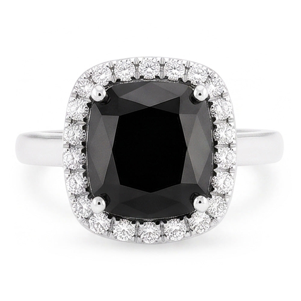 Black Engagement Ring 10 Carat Genuine Radiant Diamond Halo 14K White Gold