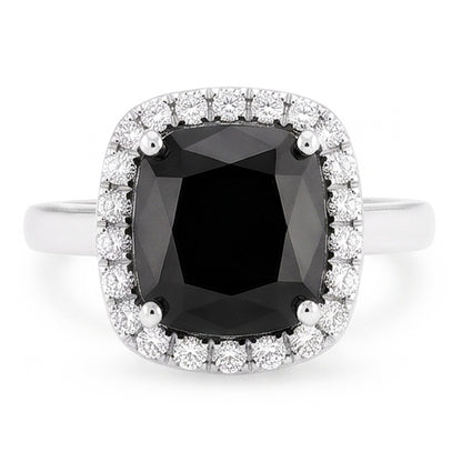 Black Engagement Ring 10 Carat Genuine Radiant Diamond Halo 14K White Gold