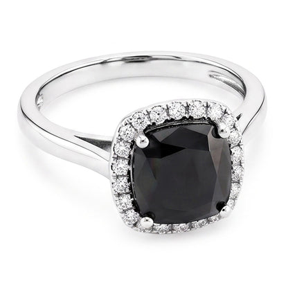 Black Engagement Ring 10 Carat Genuine Radiant Diamond Halo 14K White Gold