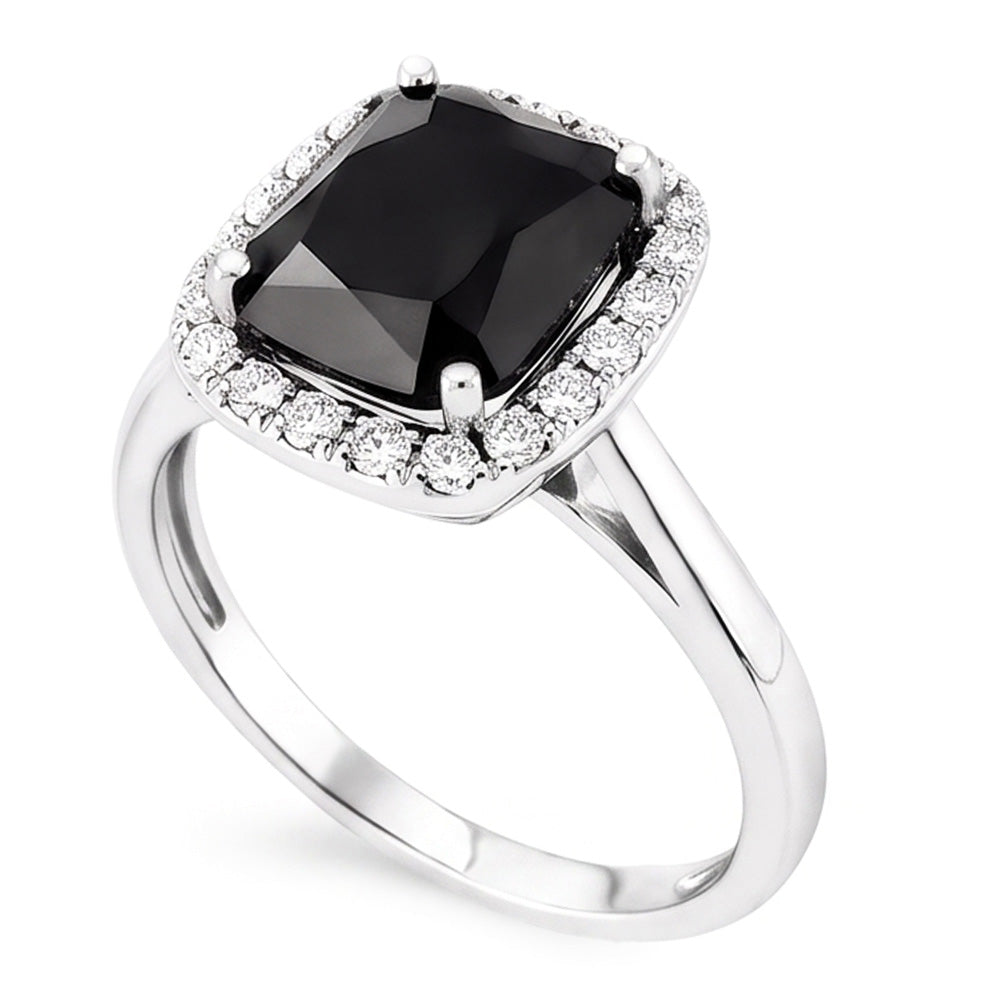 Black Engagement Ring 10 Carat Genuine Radiant Diamond Halo 14K White Gold