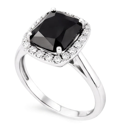 Black Engagement Ring 10 Carat Genuine Radiant Diamond Halo 14K White Gold