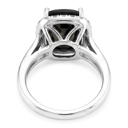 Black Engagement Ring 10 Carat Genuine Radiant Diamond Halo 14K White Gold