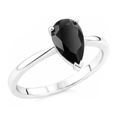 Black Engagement Ring 3.5 Carat Real Pear Diamond Solitaire Plain 14K White Gold