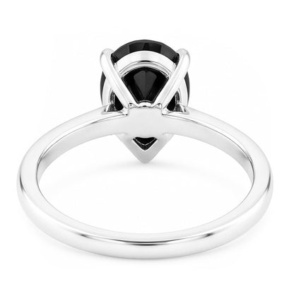 Black Engagement Ring 3.5 Carat Real Pear Diamond Solitaire Plain 14K White Gold