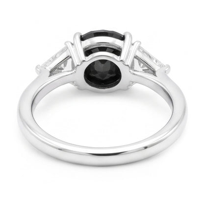 Black Engagement Ring Women 3.6 Carat Natural Oval Diamond Trilliant Three Stone 14K White Gold