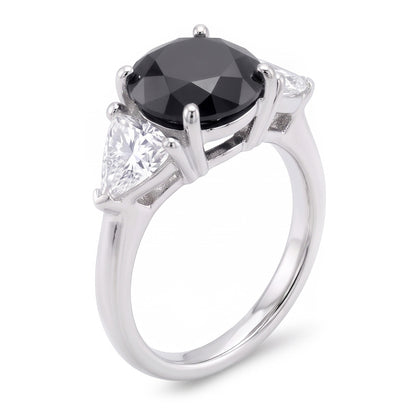 Black Friday Engagement Ring Sales 3.6 Carat Genuine Round Diamond Trilliant Three Stone 14K White Gold