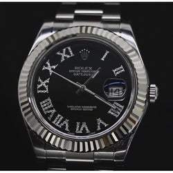 Black Diamond Dial Rolex Datejust Ii Mens Watch Fluted Bezel Ss Gold