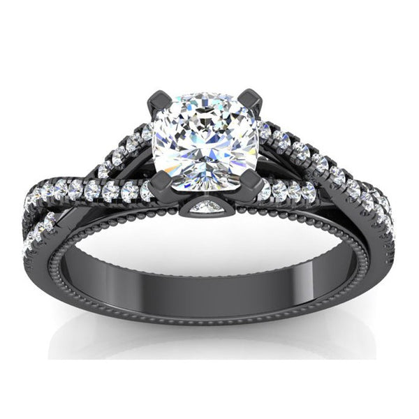 Black Gold Real Cushion Diamond Womens Ring With Accents
