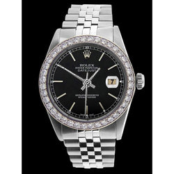 Black Stick Dial Bezel Gents Watch Rolex Datejust Jubilee Ss QUICK SET