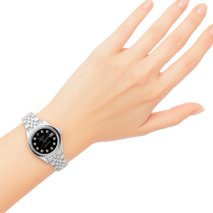 Black Diamond Dial Rolex Date Just Ss Women Datejust Watch