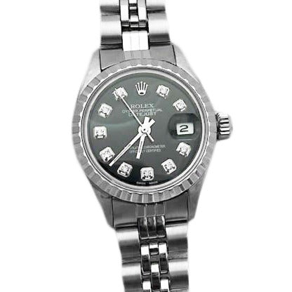 Black Diamond Dial Rolex Date Just Ss Women Datejust Watch