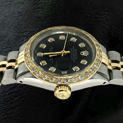 Black Diamond Dial Ss & Gold Bracelet Datejust Ladies Rolex Watch