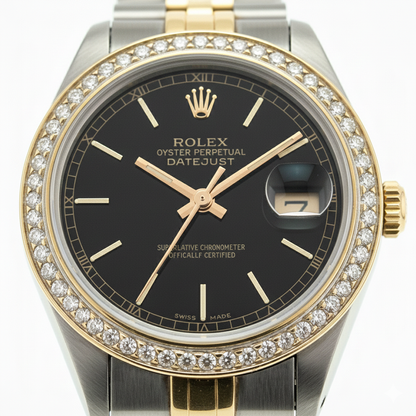 Black Stick Dial Datejust Women Rolex Watch Two Tone Jubilee