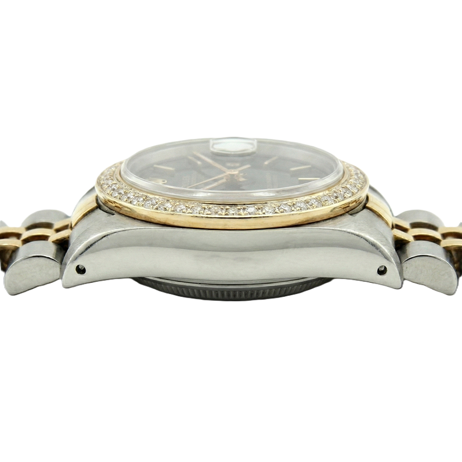 Black Stick Dial Datejust Women Rolex Watch Two Tone Jubilee