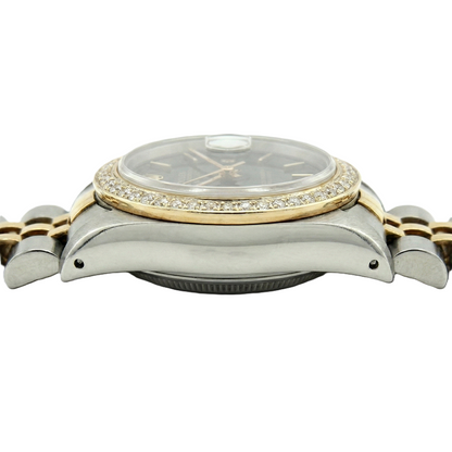 Black Stick Dial Datejust Women Rolex Watch Two Tone Jubilee
