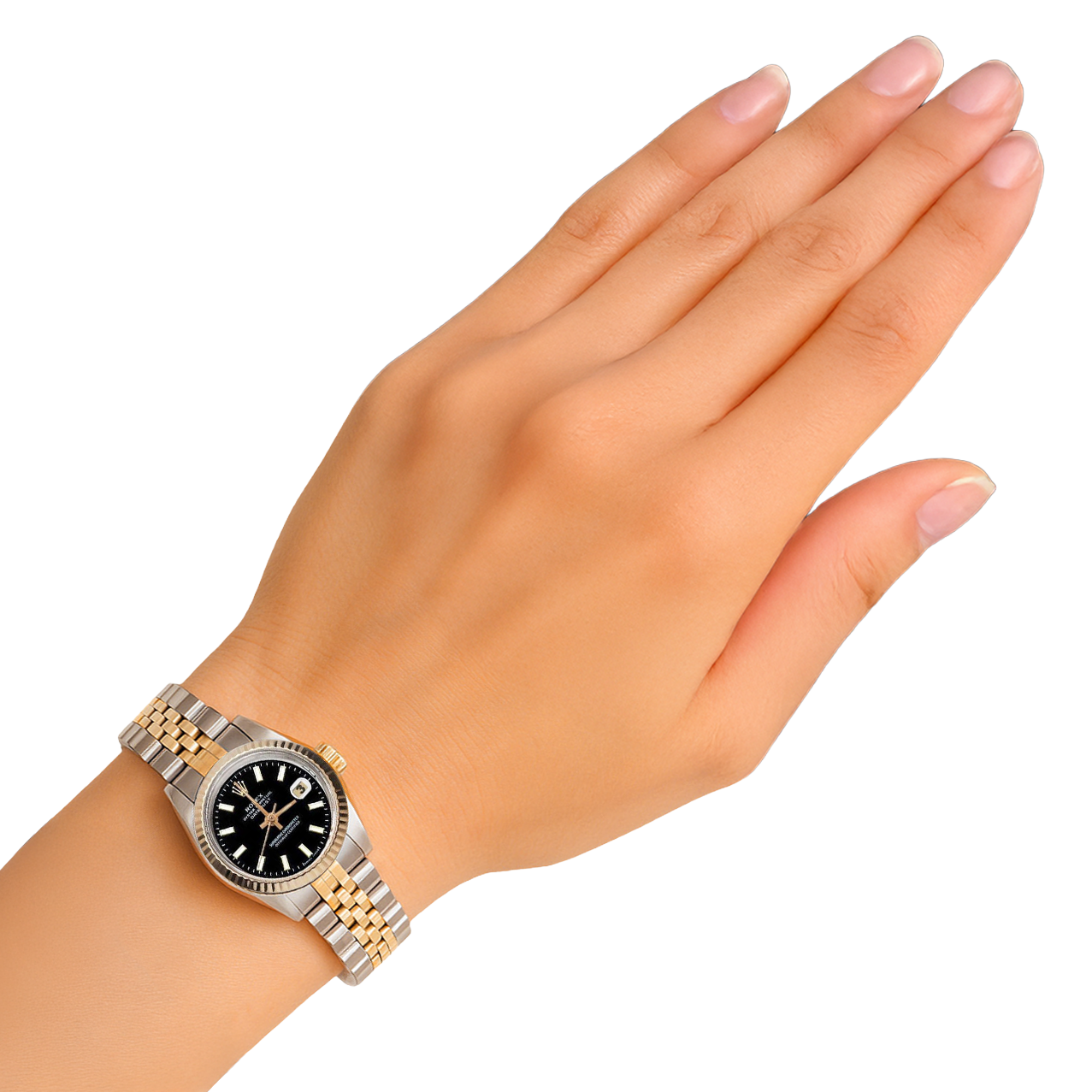 Black Stick Dial Lady Rolex Datejust 26 mm Two Tone Watch