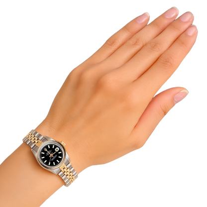 Black Stick Dial Lady Rolex Datejust 26 mm Two Tone Watch