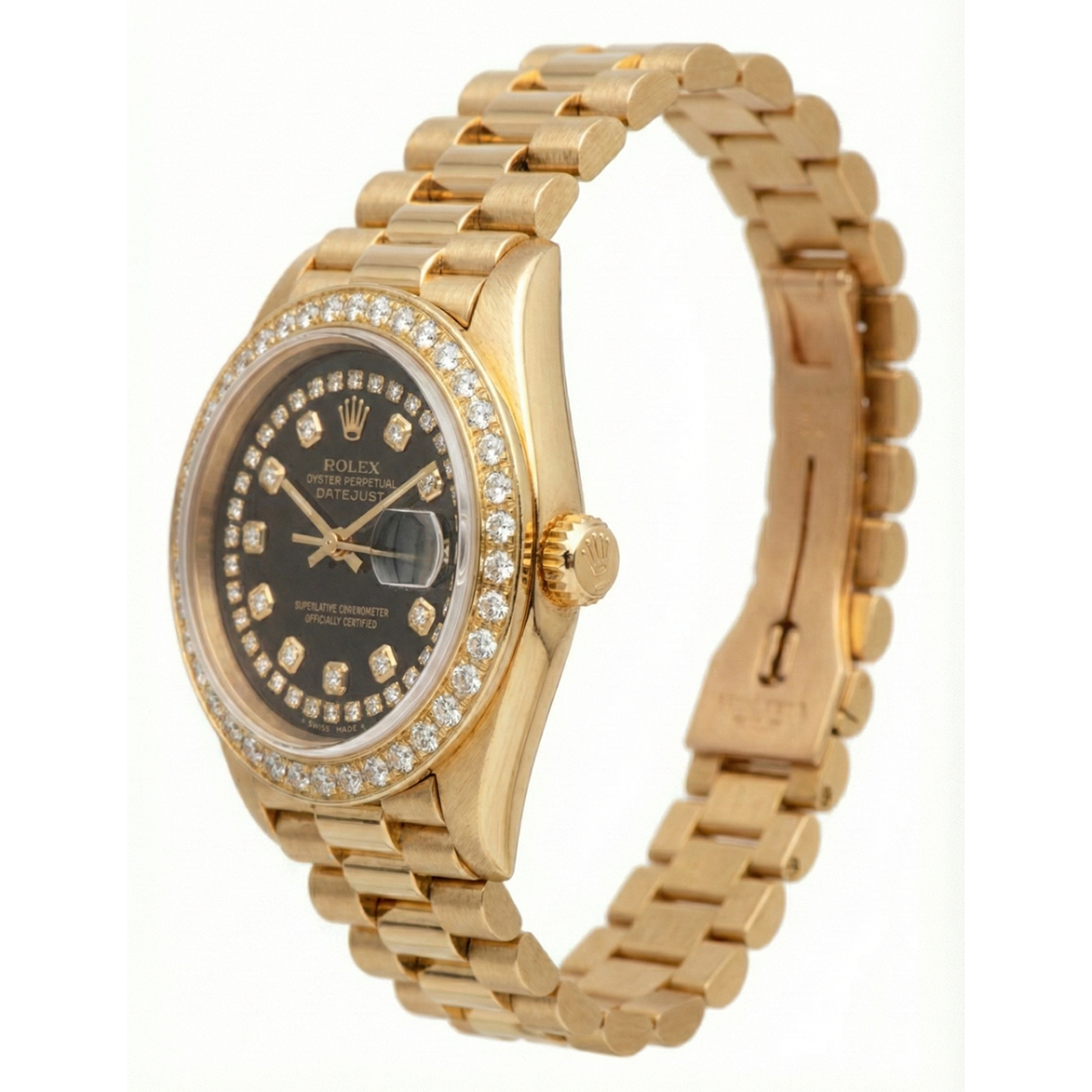 Black String Diamond Dial Rolex Presidente Watch Dj Diamond Bezel