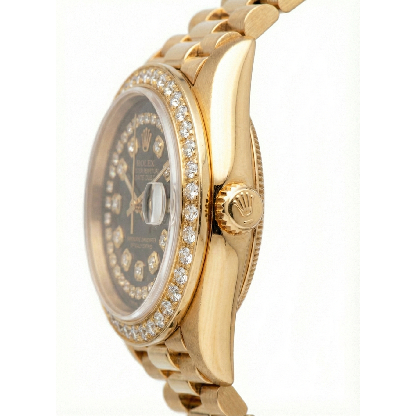 Black String Diamond Dial Rolex Presidente Watch Dj Diamond Bezel