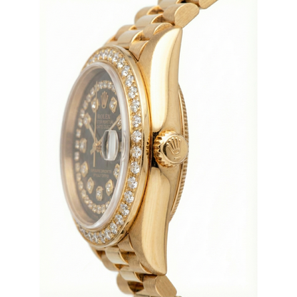 Black String Diamond Dial Rolex Presidente Watch Dj Diamond Bezel