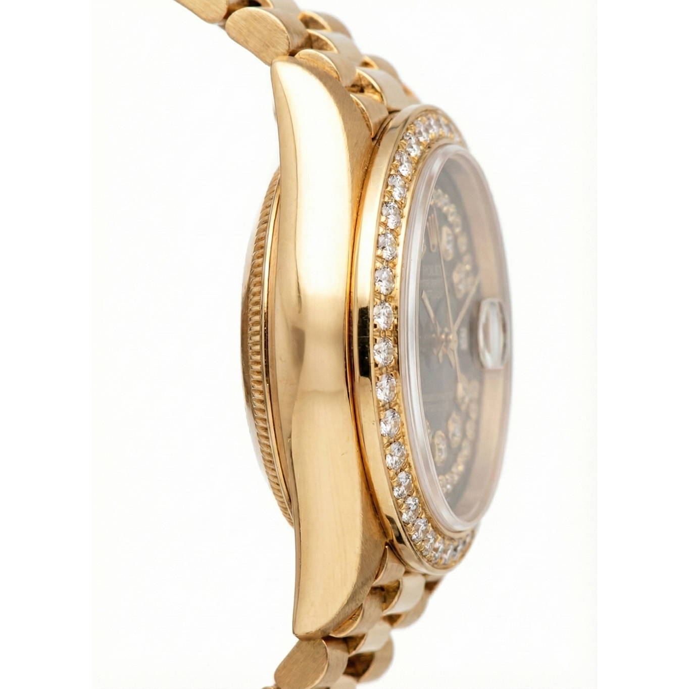 Black String Diamond Dial Rolex Presidente Watch Dj Diamond Bezel