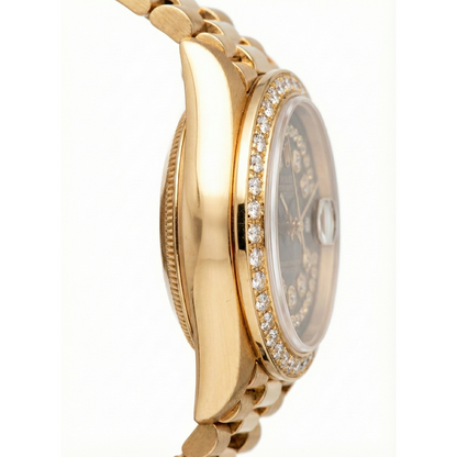 Black String Diamond Dial Rolex Presidente Watch Dj Diamond Bezel