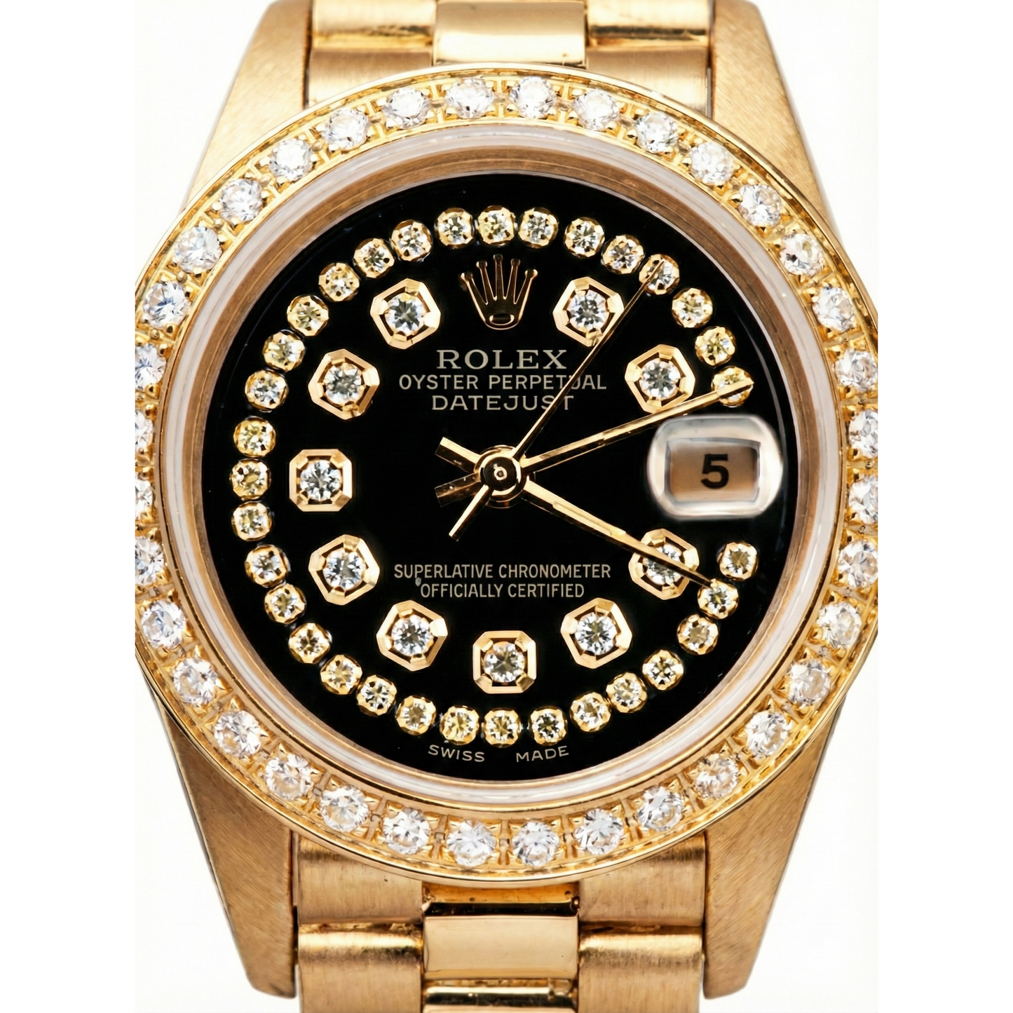 Black String Diamond Dial Rolex Presidente Watch Dj Diamond Bezel